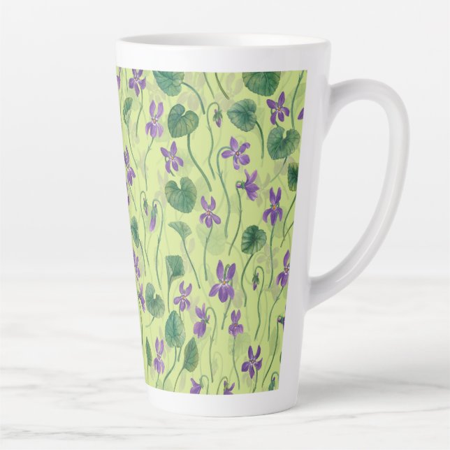 Caneca De Café Latte Aquarela violetas sobre melão (Direita)