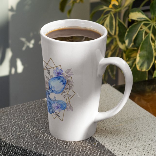 Caneca De Café Latte Aquário Astrologia Aquário Zodiac | Monograma (Criador carregado)