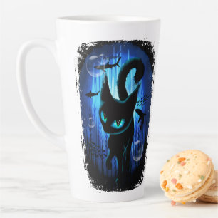 Caneca De Café Latte Aquático - Gato Surreal na Fantasia do Oceano Prof