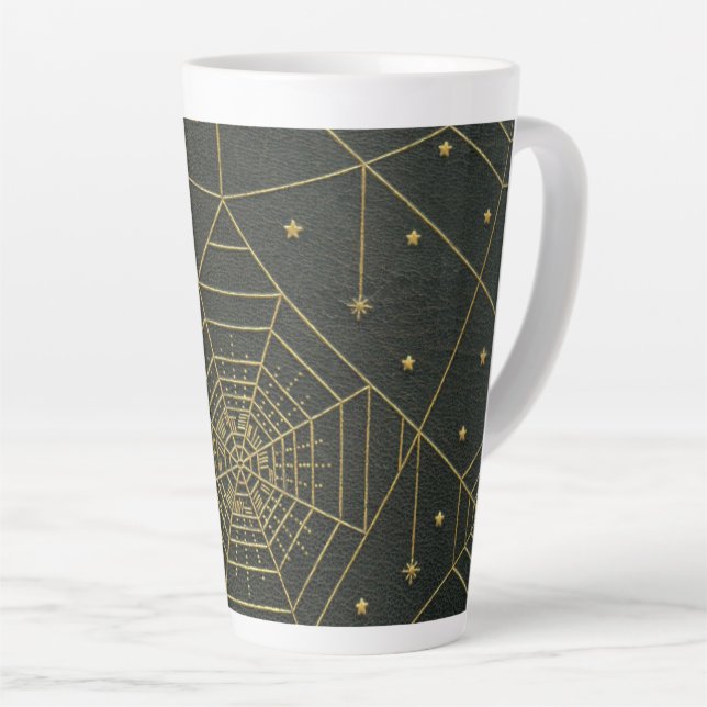 Caneca De Café Latte Aranha-aranha estrela dourado preto (Ângulo direito)