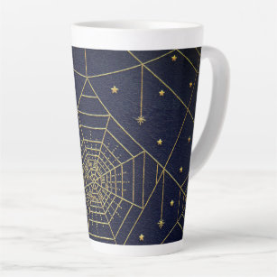 Caneca De Café Latte Aranha-aranha estrelas douradas-preto livro de col