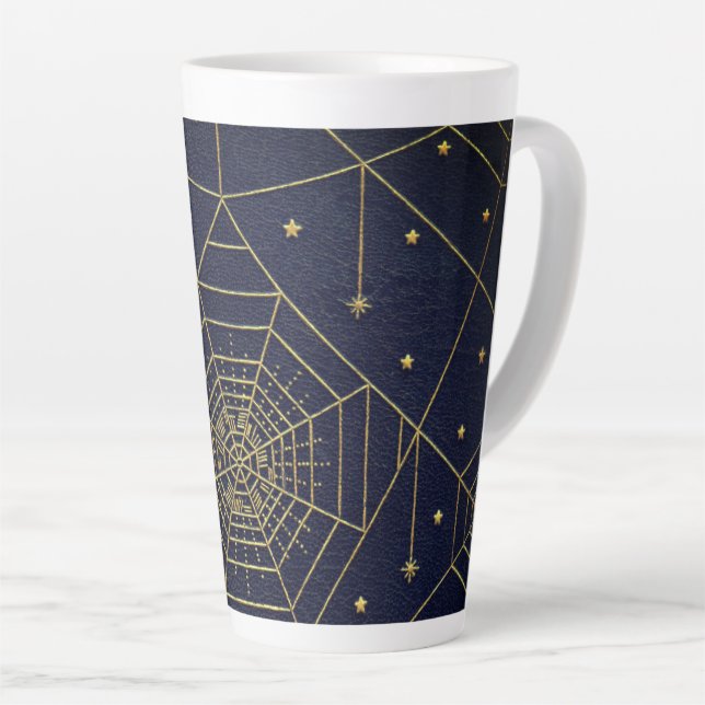 Caneca De Café Latte Aranha-aranha estrelas douradas-preto livro de col (Ângulo direito)