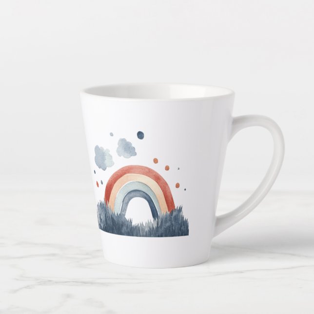 Caneca De Café Latte Arco-íris Aquarela Boho (Direita)