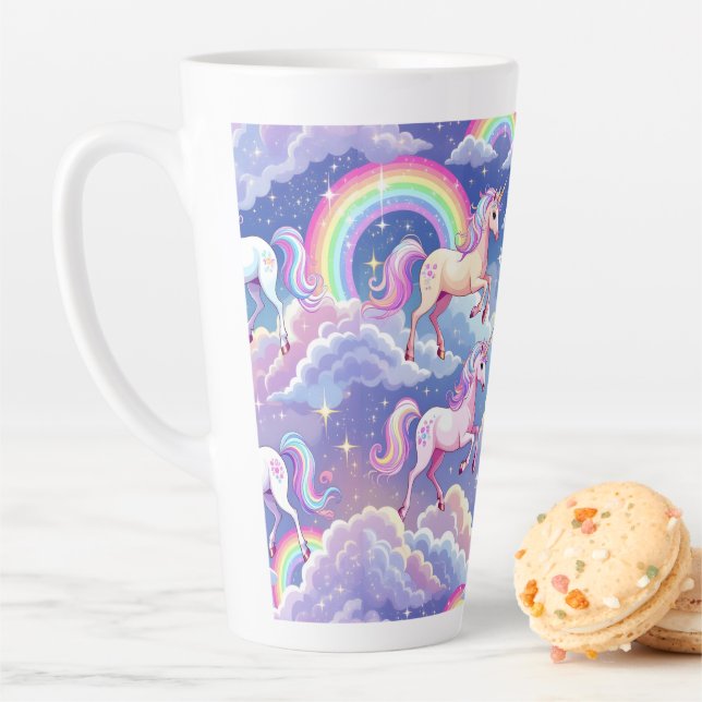 Caneca De Café Latte Arco-íris cintilante e unicórnios nas nuvens (In Situ)