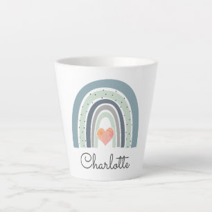 Caneca De Café Latte Arco-Íris de Aquarela Personalizado Boho