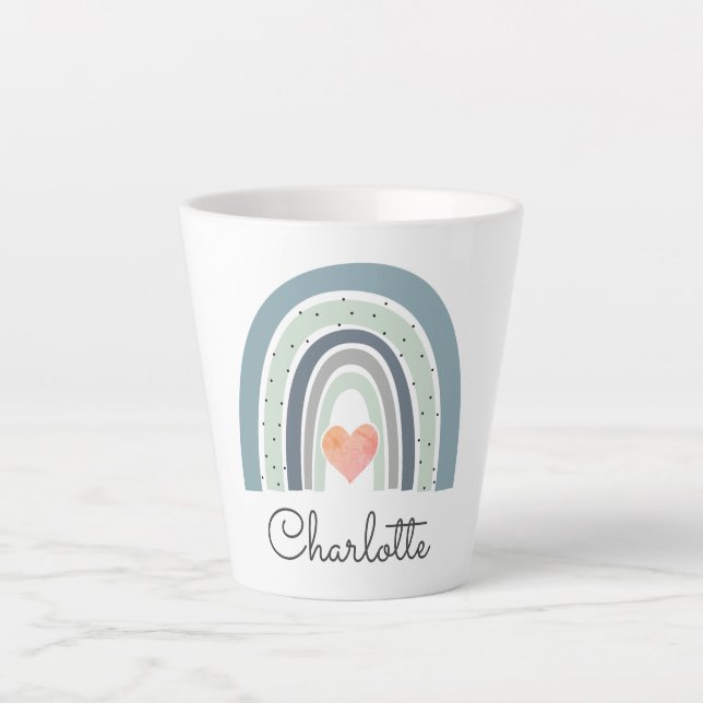 Caneca De Café Latte Arco-Íris de Aquarela Personalizado Boho (Frente)