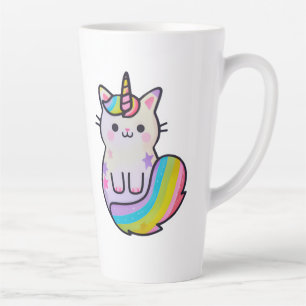 Caneca De Café Latte Arco-íris de unicórnio de gato bonito
