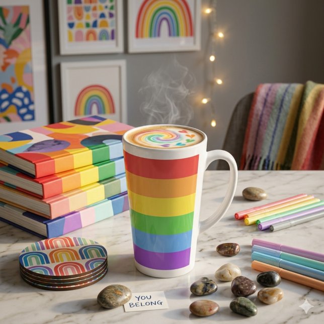 Caneca De Café Latte Arco-íris do Orgulho (Criador carregado)