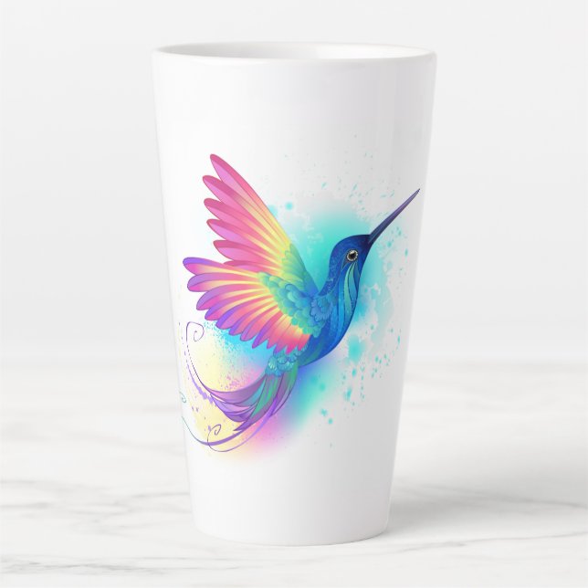 Caneca De Café Latte Arco-Íris Exótico Hummingbird (Frente)