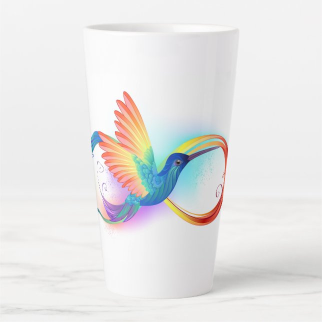 Caneca De Café Latte Arco-íris Hummingbird com símbolo Infinito (Frente)