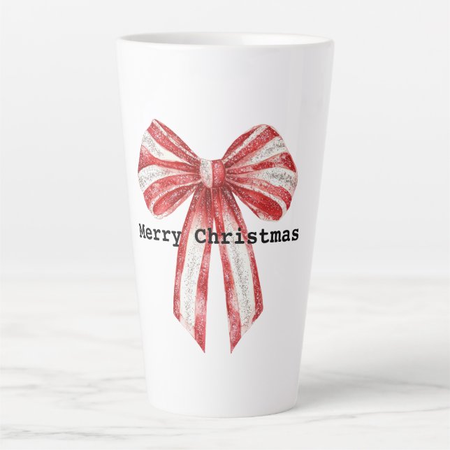 Caneca De Café Latte Arcos Brancos de Pepperminta Vermelha Natal (Frente)