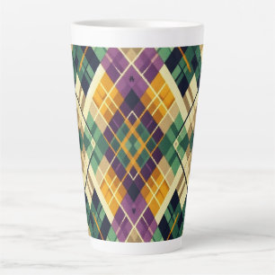 Caneca De Café Latte Argyle Mardi Gras verde-roxo amarelo