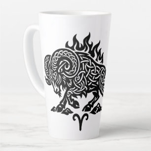 Caneca De Café Latte Áries Fogo‑Carneiro – Zodíaco de Tinta Assombrada