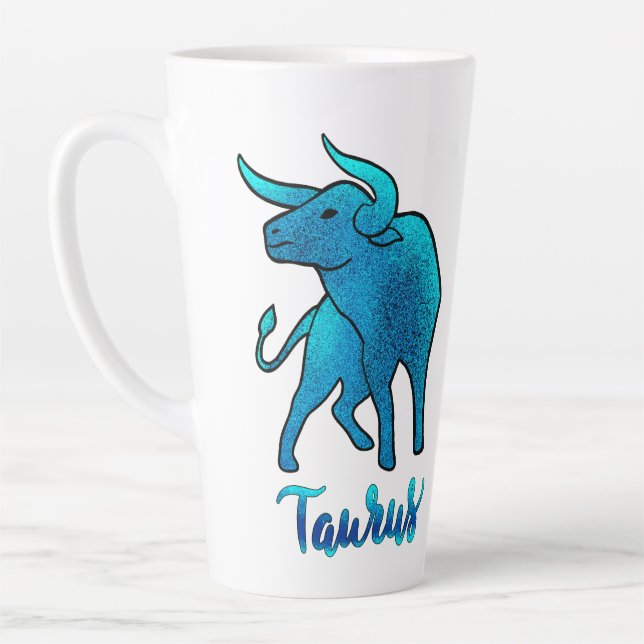 Caneca De Café Latte Aries zodiac Bull blue glitter March 21-April 19 (Esquerda)