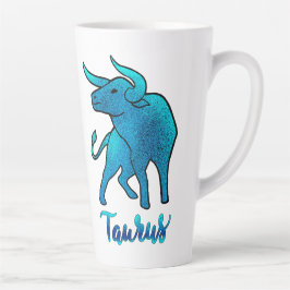 Caneca De Café Latte Aries zodiac Bull blue glitter March 21-April 19