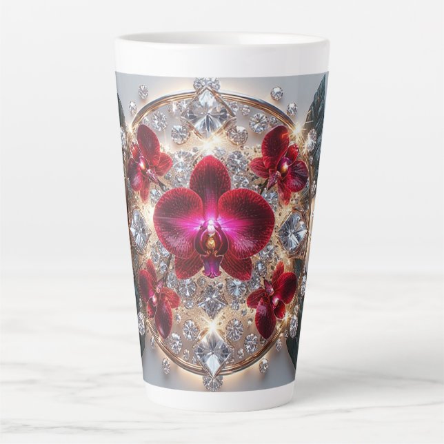 Caneca De Café Latte Arranjo Elegante de Orquídeas Vermelhas (Frente)