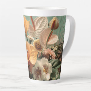 Caneca De Café Latte Arranjo Floral de Anthurium e Flores Tropicais