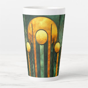Caneca De Café Latte Art Deco Turquoise Sol Dourado