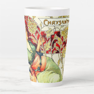Caneca De Café Latte Art nouveau Alphonse Mucha Crisântemo outono