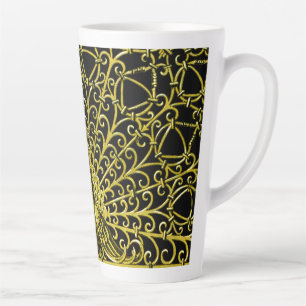 Caneca De Café Latte Art Nouveau Dourado Peacock