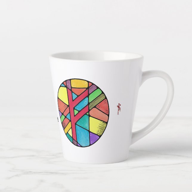 Caneca De Café Latte Art Nouveau Fehu Rune Latte Mug. (Direita)