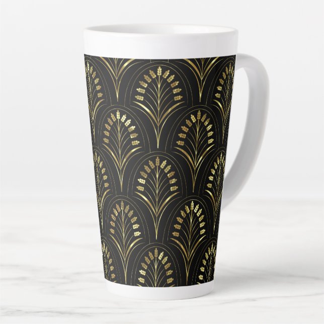 Caneca De Café Latte Art Nouveau Flores Douradas (Ângulo direito)