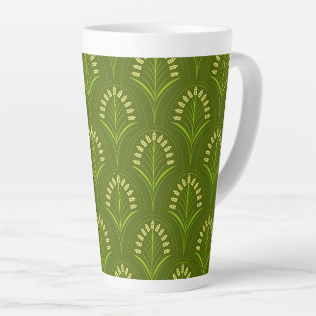 Caneca De Café Latte Art Nouveau Flores Verdes Claras (Ângulo direito)