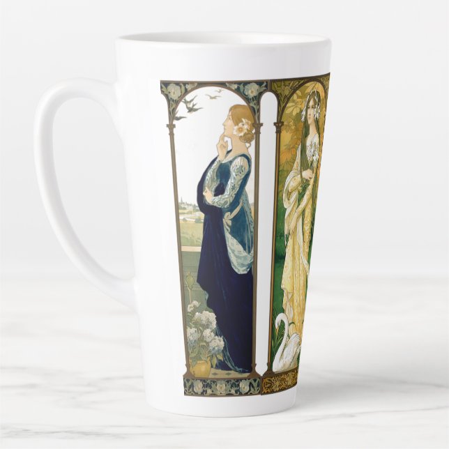 Caneca De Café Latte Art Nouveau Lady Bird Swan Peacock Dove Latte Mug (Esquerda)