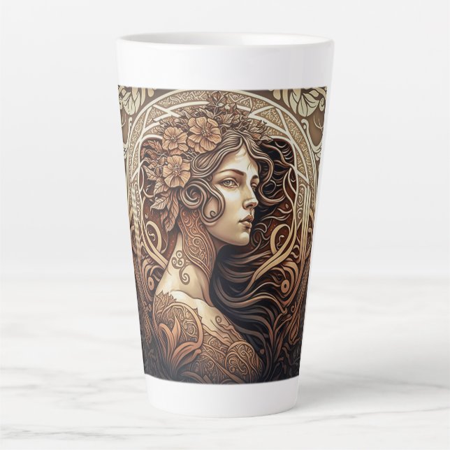 Caneca De Café Latte Art Nouveau Mulher Latte Mug (Frente)