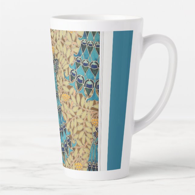 Caneca De Café Latte Art nouveau pavão têxtil deco verneuil azul (Direita)