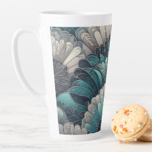 Caneca De Café Latte Art Nouveau Ventiladores Azuis e Prateados