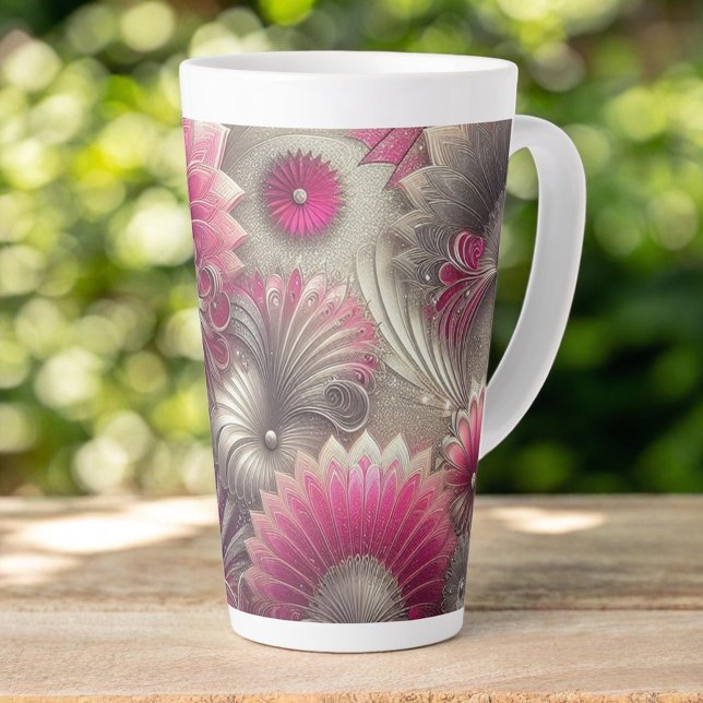 Caneca De Café Latte Art Nouveau Ventiladores rosa e prateados (Criador carregado)