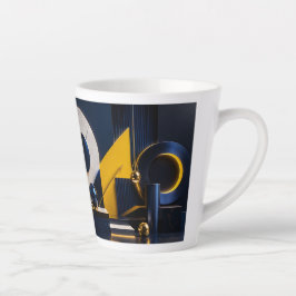 Caneca De Café Latte Arte Abstrata Dinâmica com Azul Naval, Dourado e M