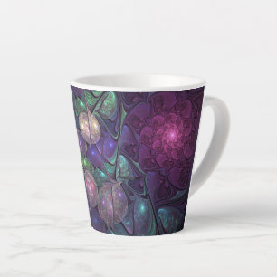 Caneca De Café Latte Arte abstrata fractal moderna e colorida brilhante