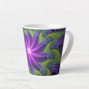 Caneca De Café Latte Arte abstrata fractal moderna flor roxa verde