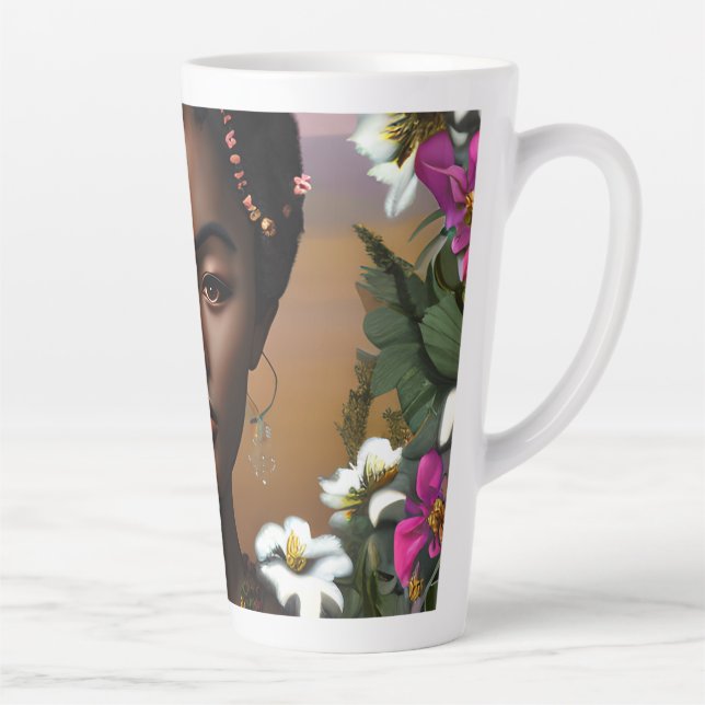 Caneca De Café Latte Arte AI de Beleza Afro-Americana (Direita)