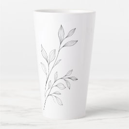 Caneca De Café Latte Arte Botânica Minimalista em Linha Preta
