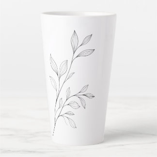 Caneca De Café Latte Arte Botânica Minimalista em Linha Preta
