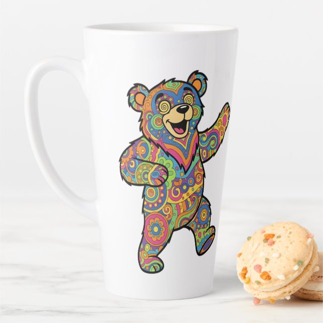 Caneca De Café Latte Arte Colorida de Urso Teddy Psicodélico (In Situ)