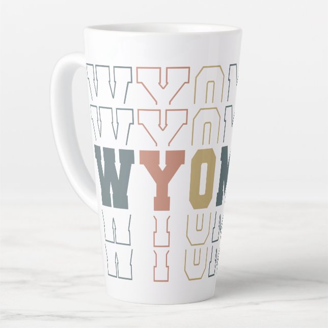 Caneca De Café Latte Arte com Palavras Empilhadas de Wyoming (Ângulo esquerdo)