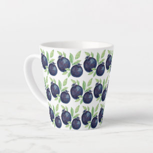 Caneca De Café Latte Arte de Aquarela de Mirtilos Fofos Pintada à Mão