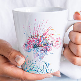 Caneca De Café Latte Arte de Aquarelas Tropicais de Peixes Costeiros