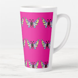 Caneca De Café Latte Arte de Borboleta Folclórica Moderna Vibrante Pers