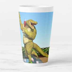 Caneca De Café Latte Arte de festa de champanhe de crocodilo engraçado