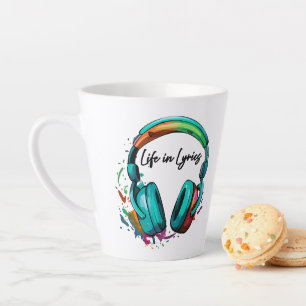 Caneca De Café Latte Arte de fones de ouvido multicoloridos "A vida em 