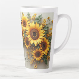Caneca De Café Latte Arte de Jardim de Girassóis de Casa de Campo