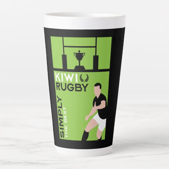 Caneca De Café Latte Arte de Jogadores de Rugby da NZ Kiwi (Frente)