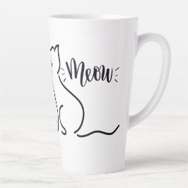 Caneca De Café Latte Arte de Linha de Gato de Miau | Design de Gato Min