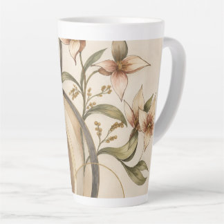 Caneca De Café Latte Arte de Linhas Florais Abstratas e Caligrafia Terr