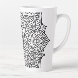 Caneca De Café Latte Arte de Mandala com Linhas Pretas Intrincadas